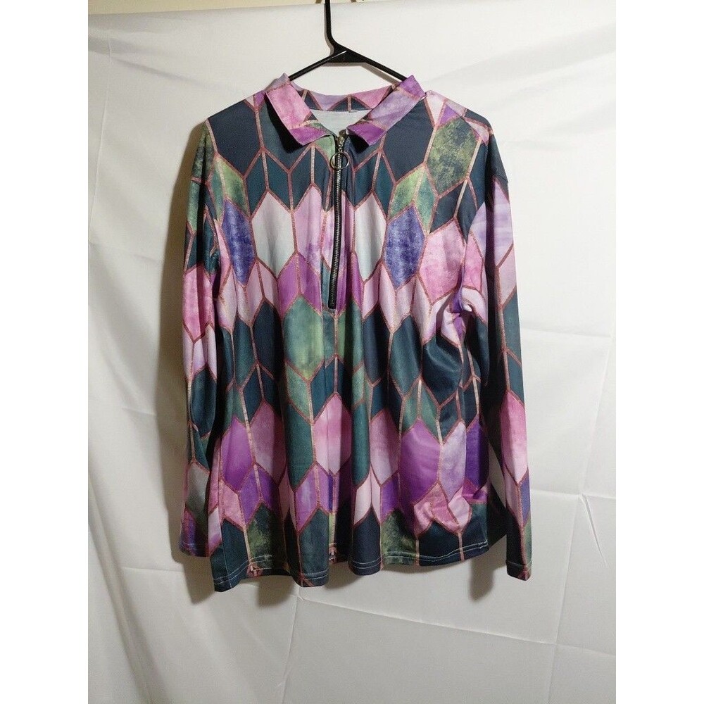 Women's Undranded Multicolor Stain Glass 1/4 zip Pullover Size XL